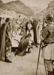 Der Rat von Dacor, 926, als Athelstan Guthfrith, den jungen König von Dänisch-Northumbria, vertrieb, Illustration aus 